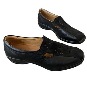 Hotter Slip On Shoes 8 EU 39 Black Leather Flat Comfort Stretch Made England